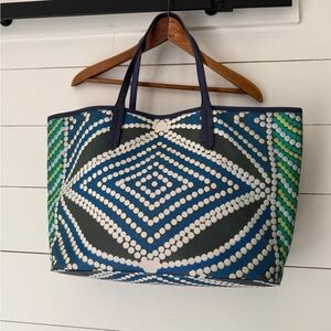 Oryany St. Tropez Large Tote Bag Purse Shoulder Bag Blue Green Abstract Dots